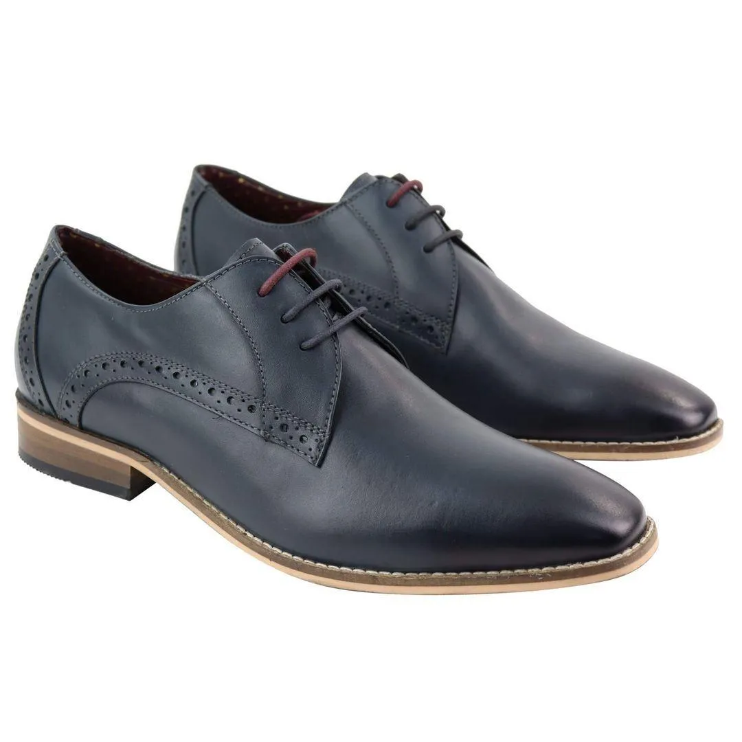 Mens Classic Laced Full Leather Derby Shoes Plain British Design Smart Casual