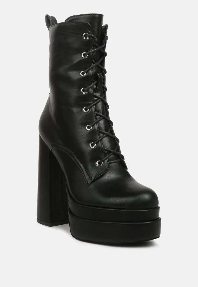 Meows Faux Leather High Heel Platform Ankle Boots