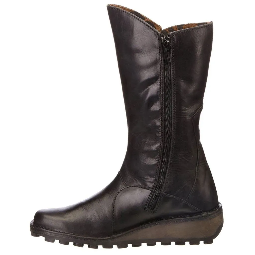 MES Leather Women's Zip Up Mid Calf Boots