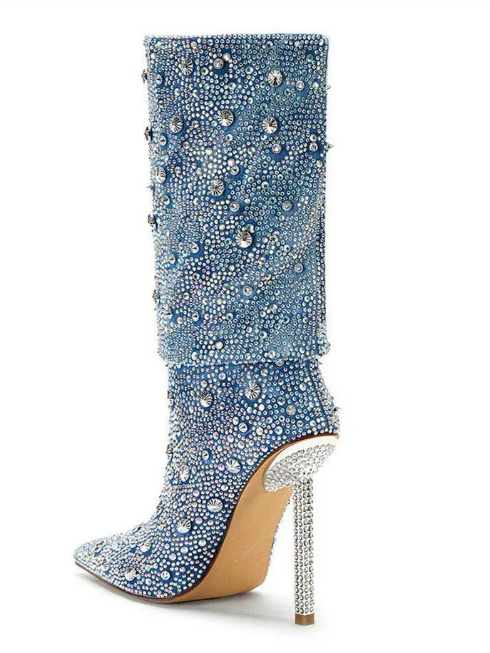 Mia Rhinestone Glitter Denim Boots