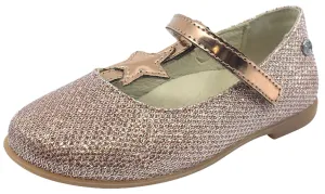 Naturino Girl's 9202 Rose Gold Glitter Hook and Loop T-Strap Mary Jane Flats