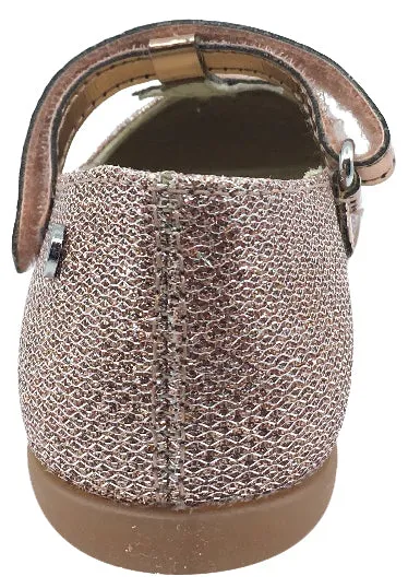 Naturino Girl's 9202 Rose Gold Glitter Hook and Loop T-Strap Mary Jane Flats