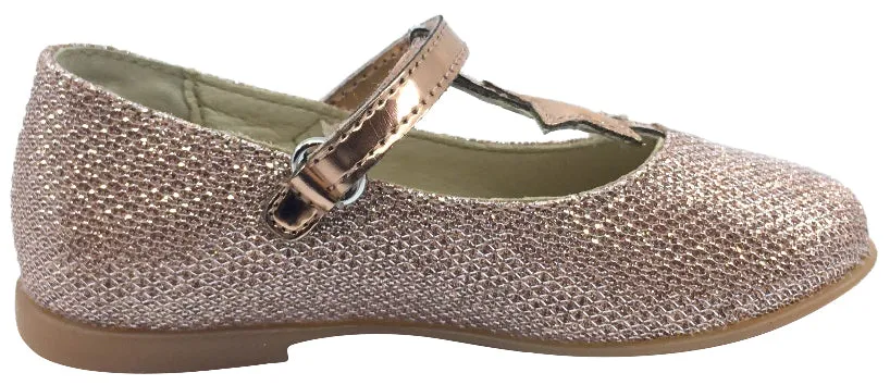 Naturino Girl's 9202 Rose Gold Glitter Hook and Loop T-Strap Mary Jane Flats