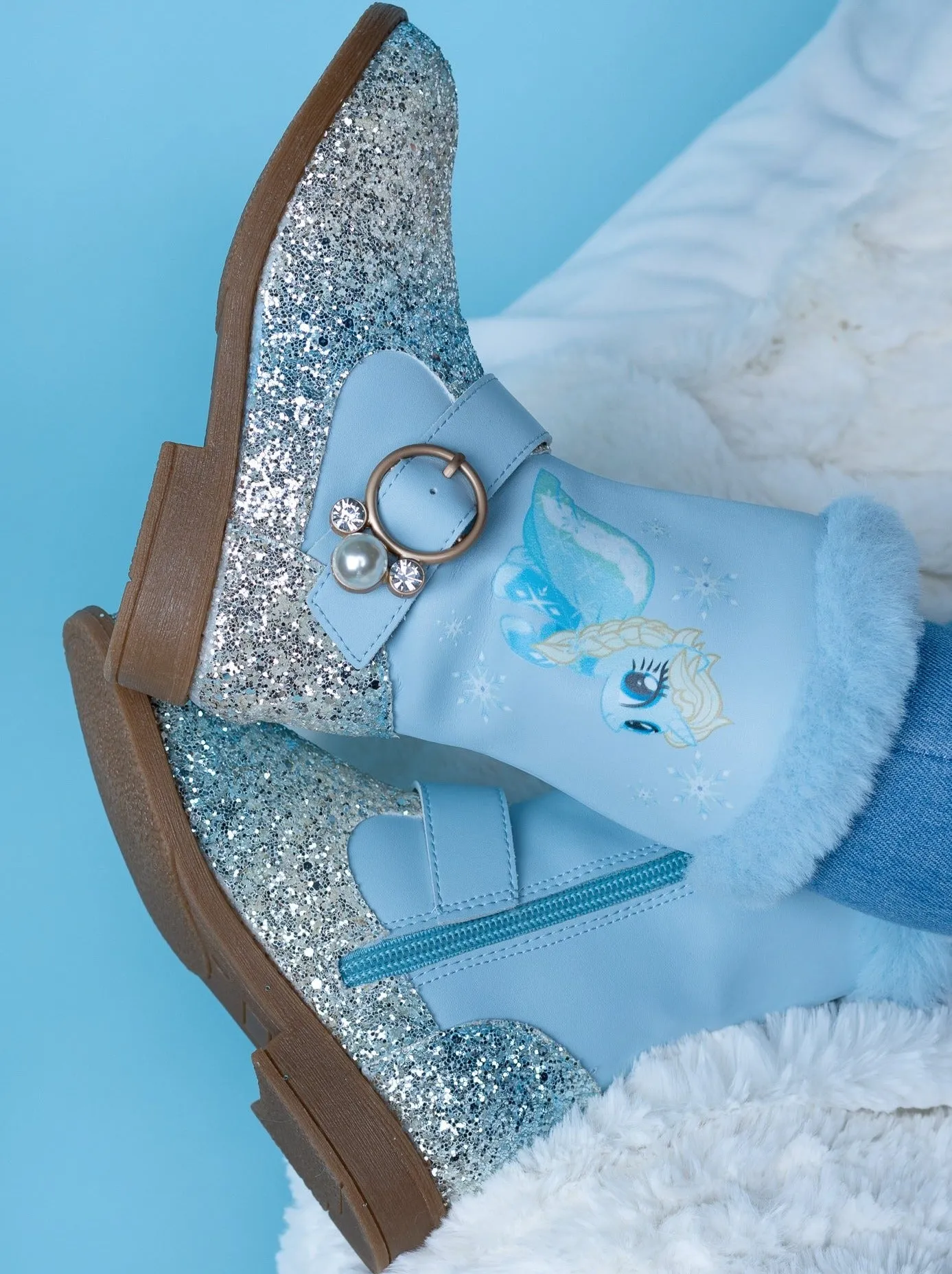 Ombre Unicorn Glitter Boots with Faux Fur Trim By Liv and Mia