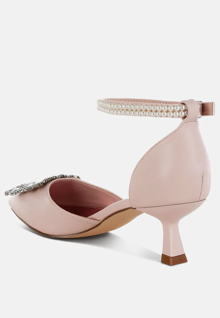 Onkana Diamante Brooch Kitten Heel Sandals