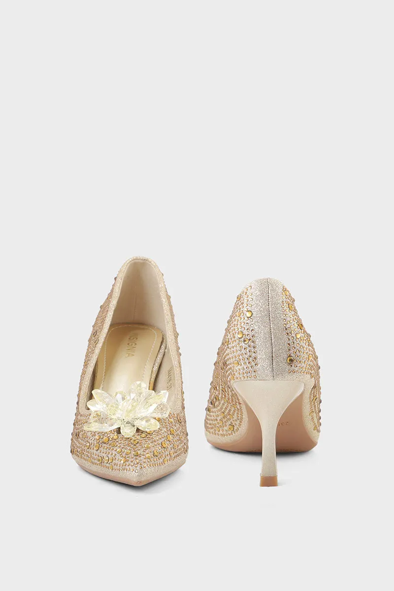 Party Wear Court Shoes I44416-Golden