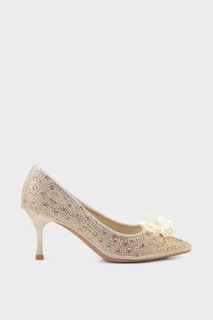 Party Wear Court Shoes I44416-Golden