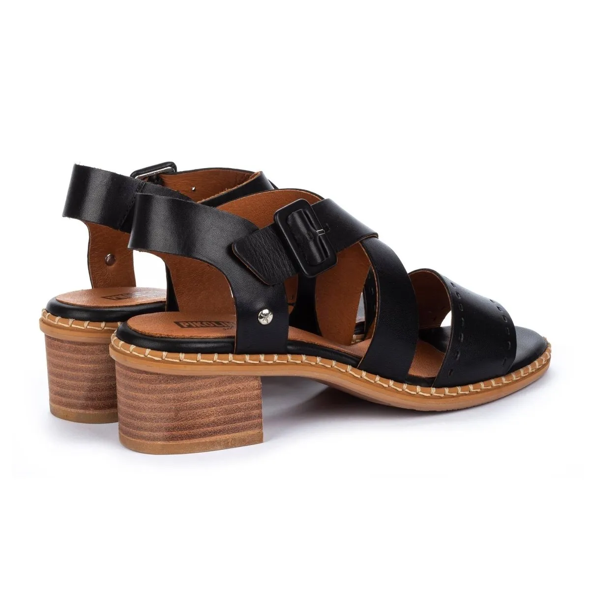 Pikolinos Blanes W3h-1892 Women's Heeled Buckle Closure Sandals In Black