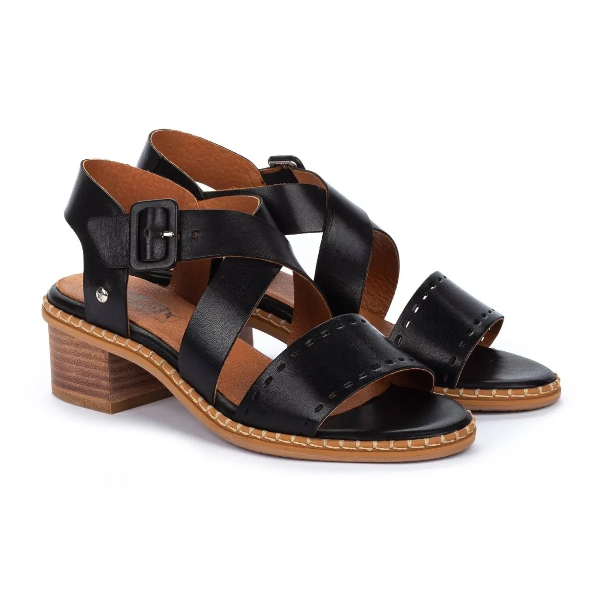 Pikolinos Blanes W3h-1892 Women's Heeled Buckle Closure Sandals In Black