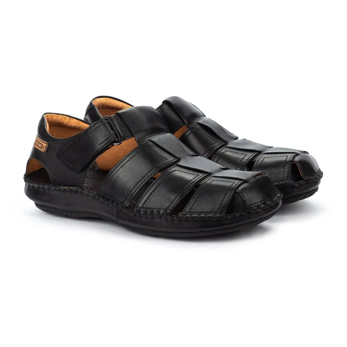 Pikolinos Tarifa 06j-5433 Men's Flat Velcro Closure Sandals In Black