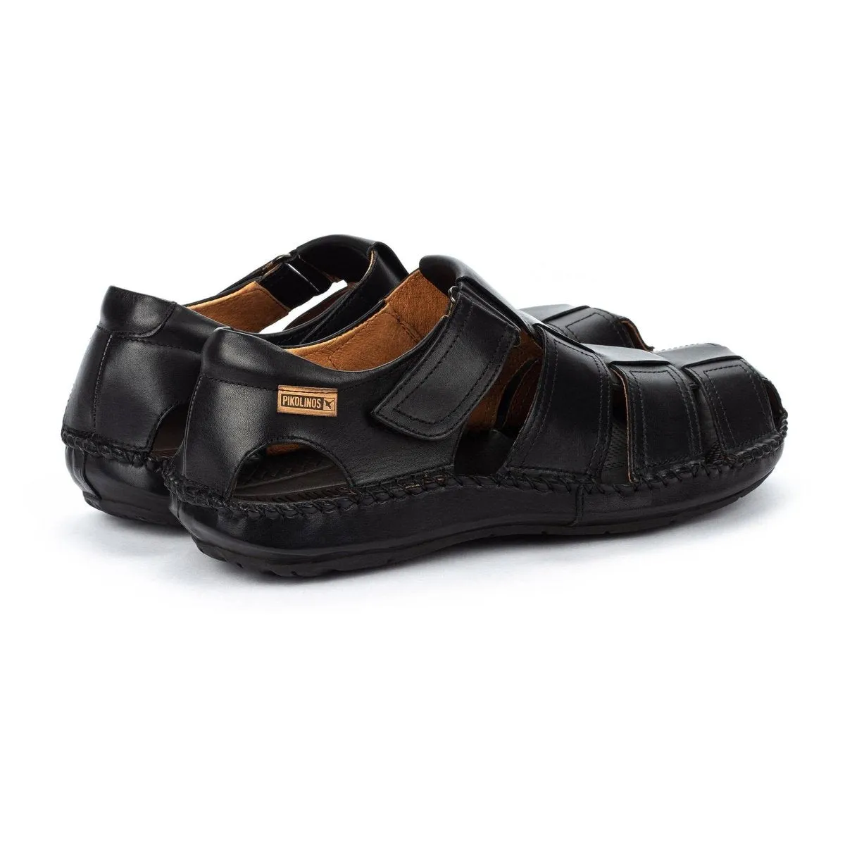 Pikolinos Tarifa 06j-5433 Men's Flat Velcro Closure Sandals In Black