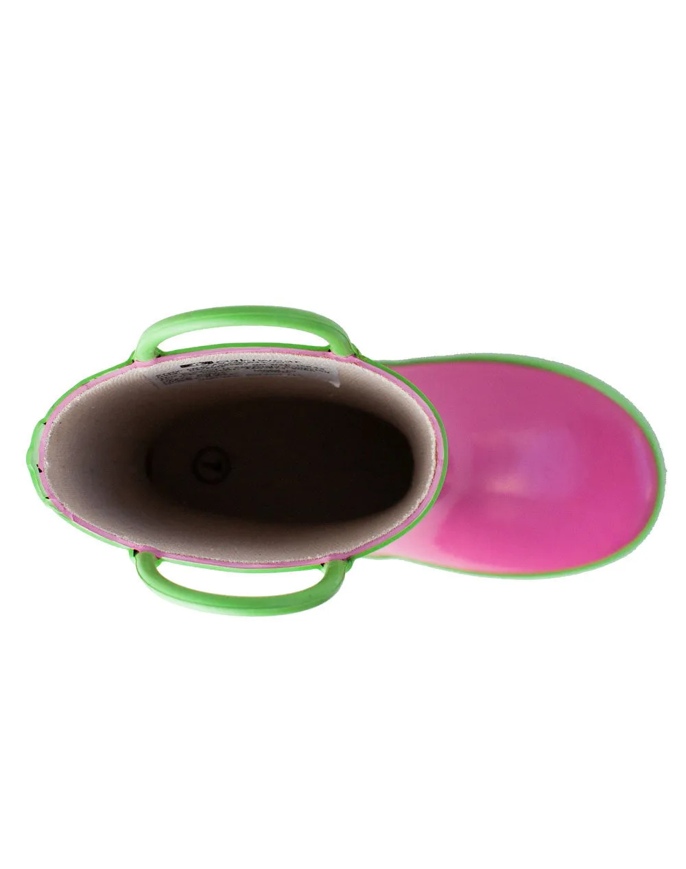 Pink & Green Loop Handle Rubber Rain Boots