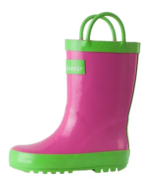 Pink & Green Loop Handle Rubber Rain Boots