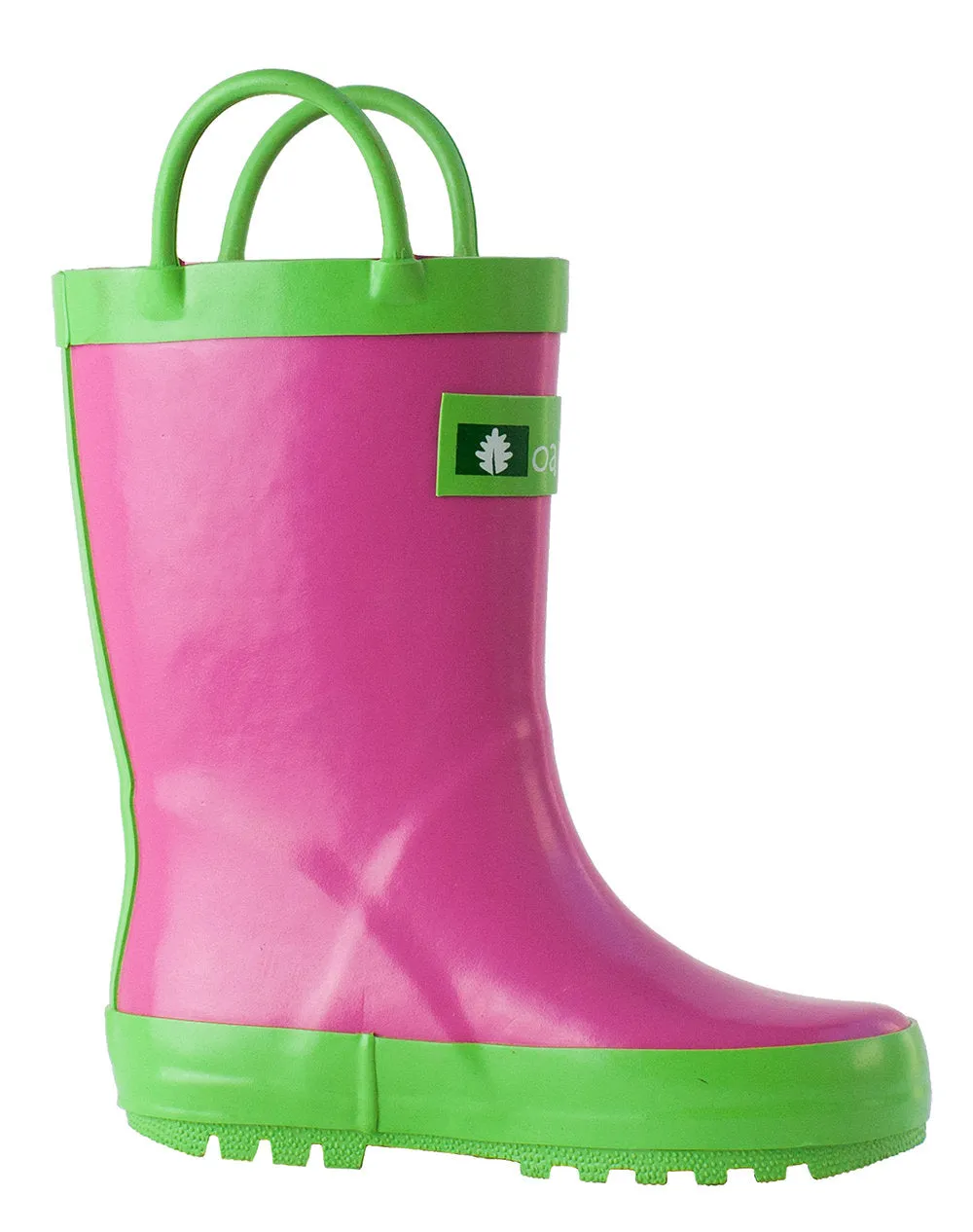 Pink & Green Loop Handle Rubber Rain Boots