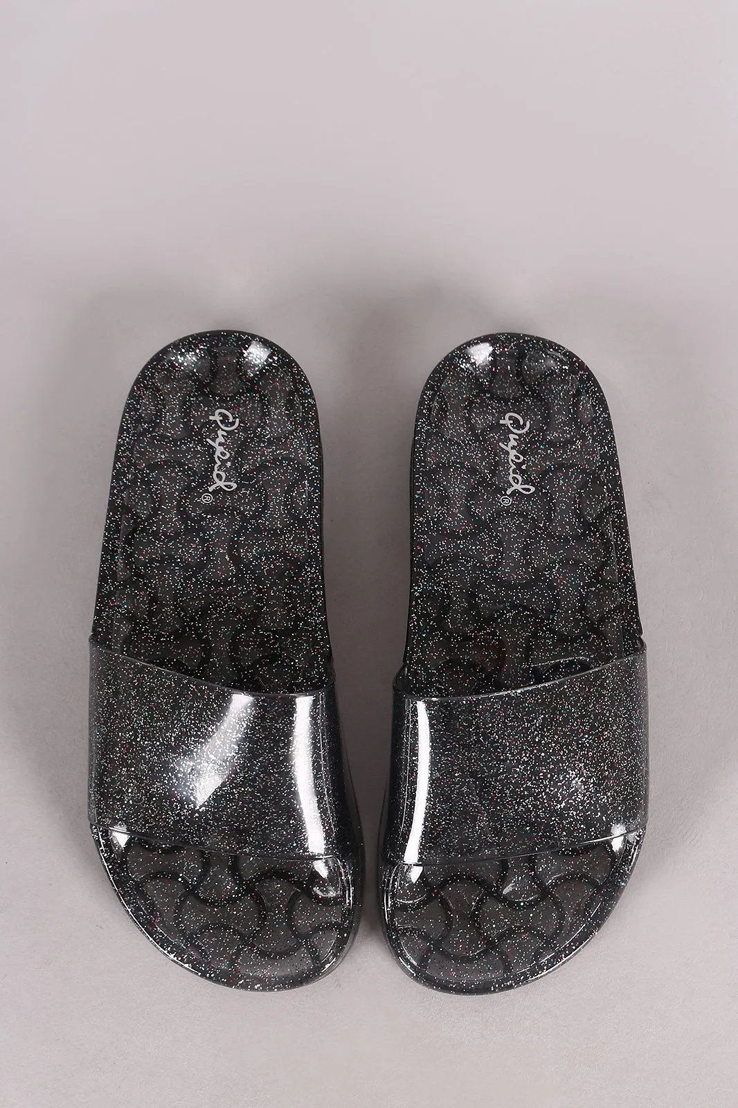 Qupid Glitter Jelly Open Toe Slide Sandal