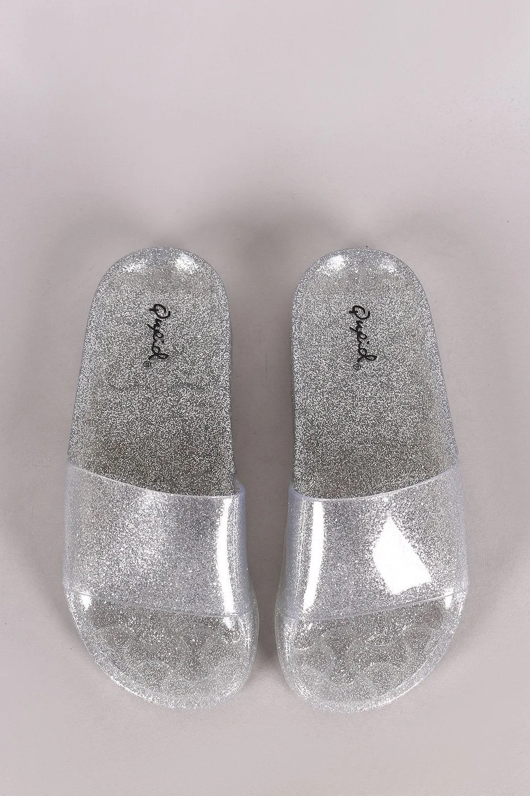 Qupid Glitter Jelly Open Toe Slide Sandal