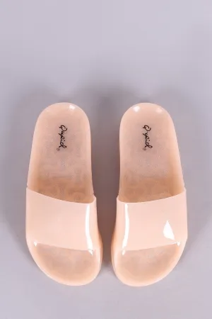 Qupid Glitter Jelly Open Toe Slide Sandal