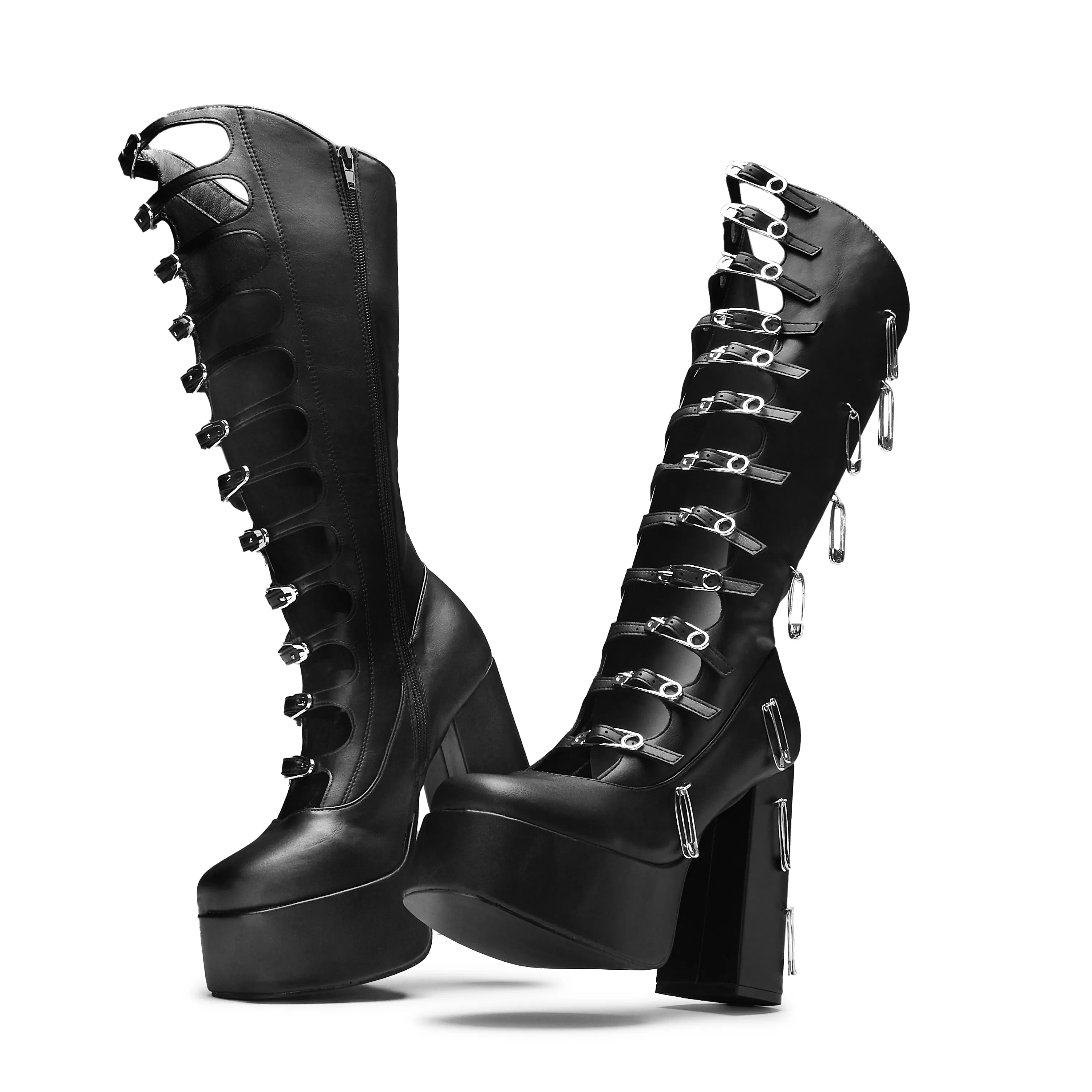 Renegade Safety Pin Tall Boots - Black