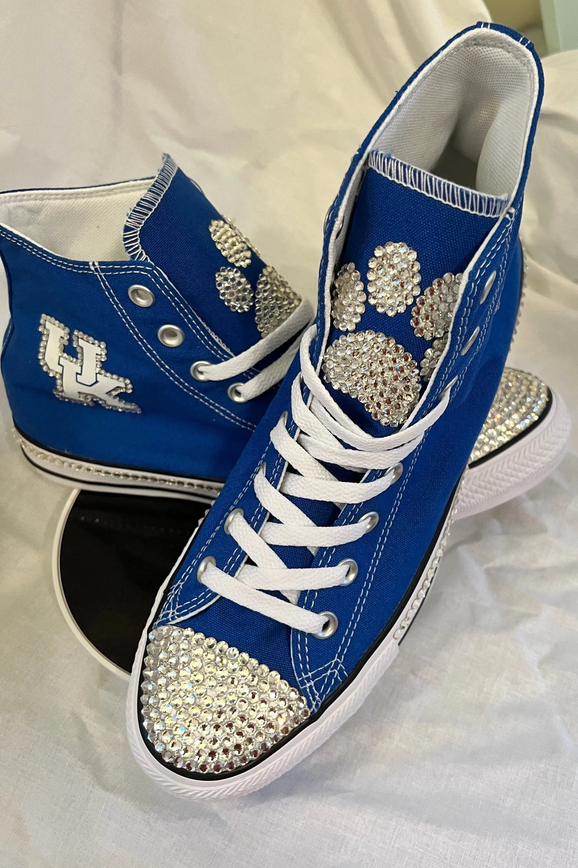 Rhinestoned converse or nikes, wedding, quinceanera, bling shoes rhinestoned on one side.