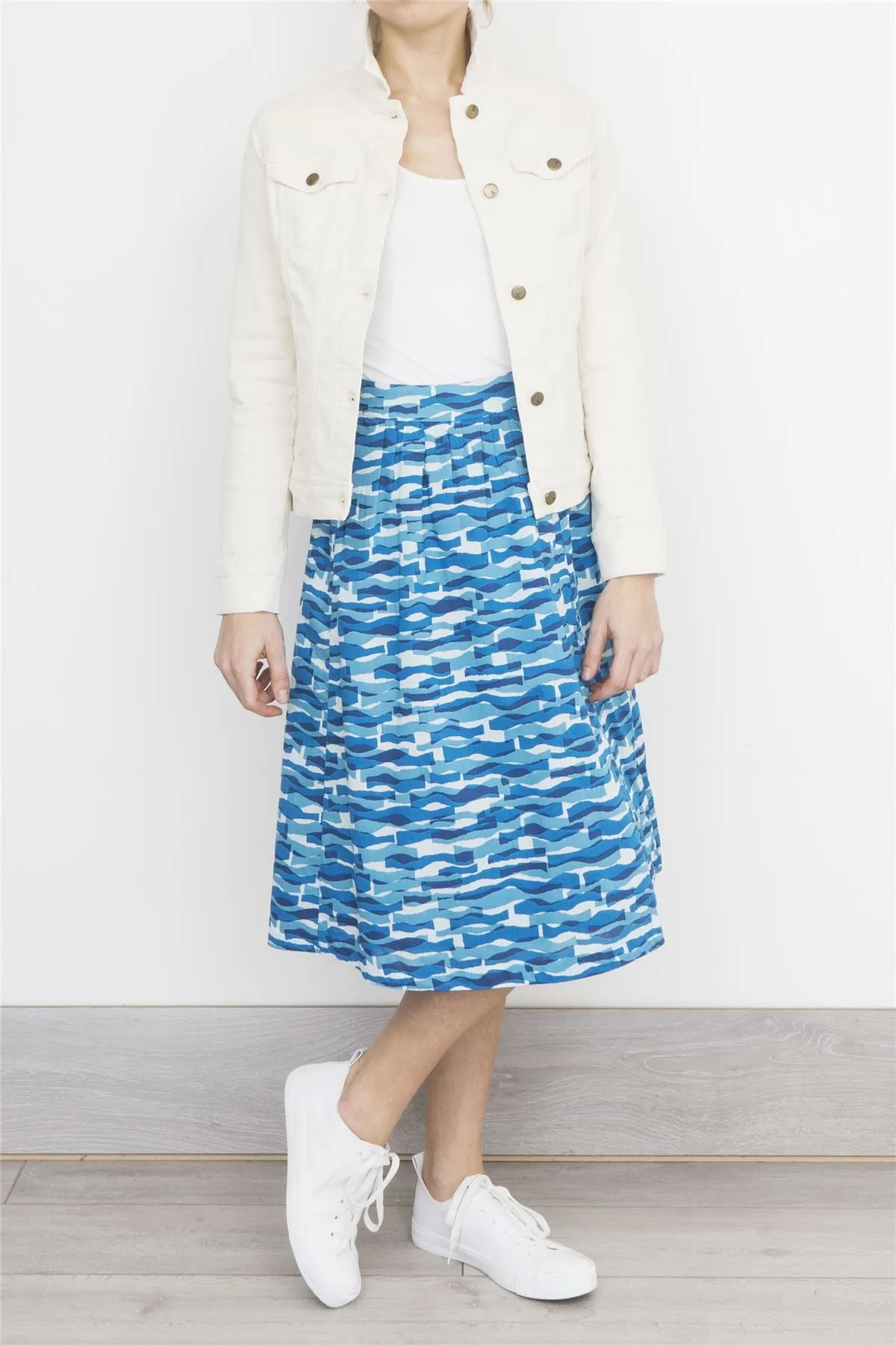 Seasalt Blue Waves Flare Midi Skirts with Pockets