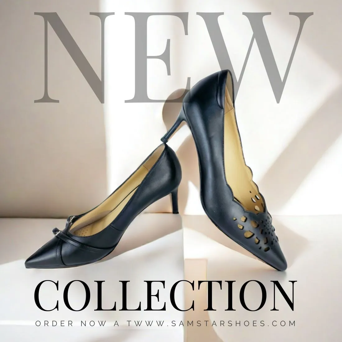 SS24005 Leather court shoes with small buckles in Black and Tan