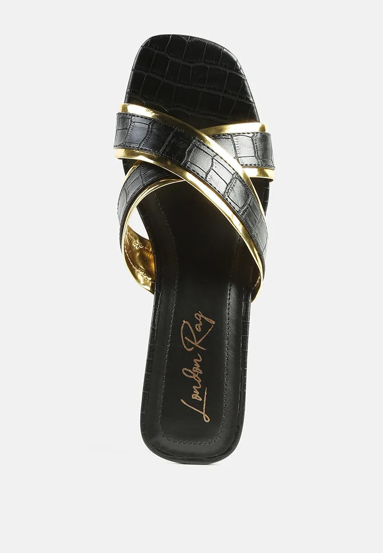 Stellar Gold Line Croc Sculpted Heel Sandals