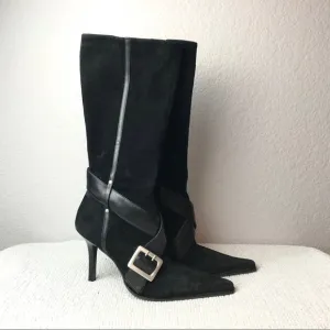 Suede Buckle Heeled Boots