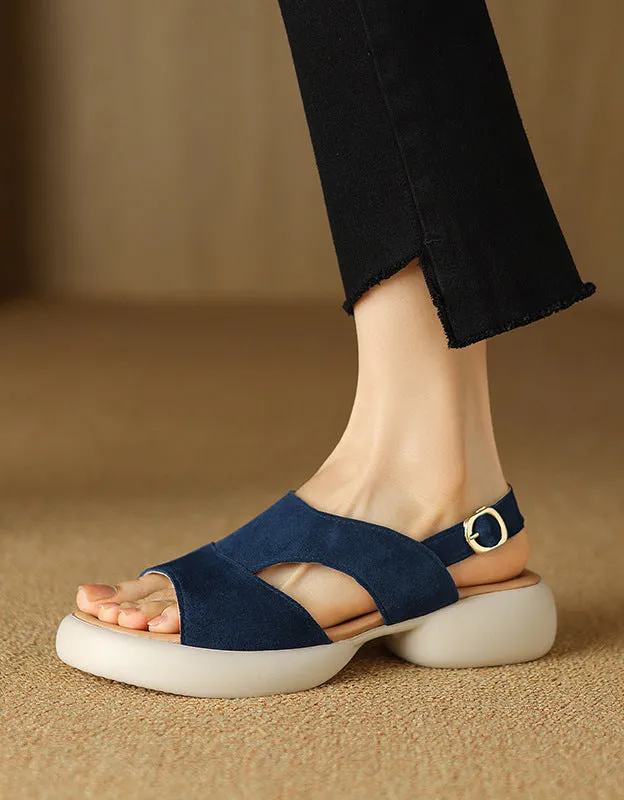 Summer Suede Open Toe Platform Slingback Sandals