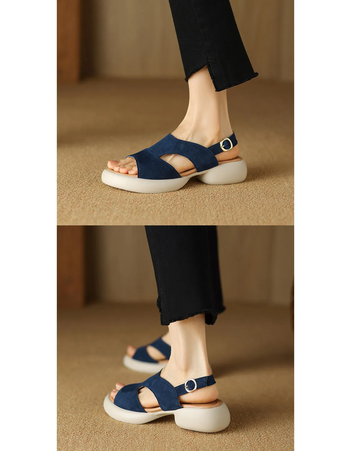 Summer Suede Open Toe Platform Slingback Sandals