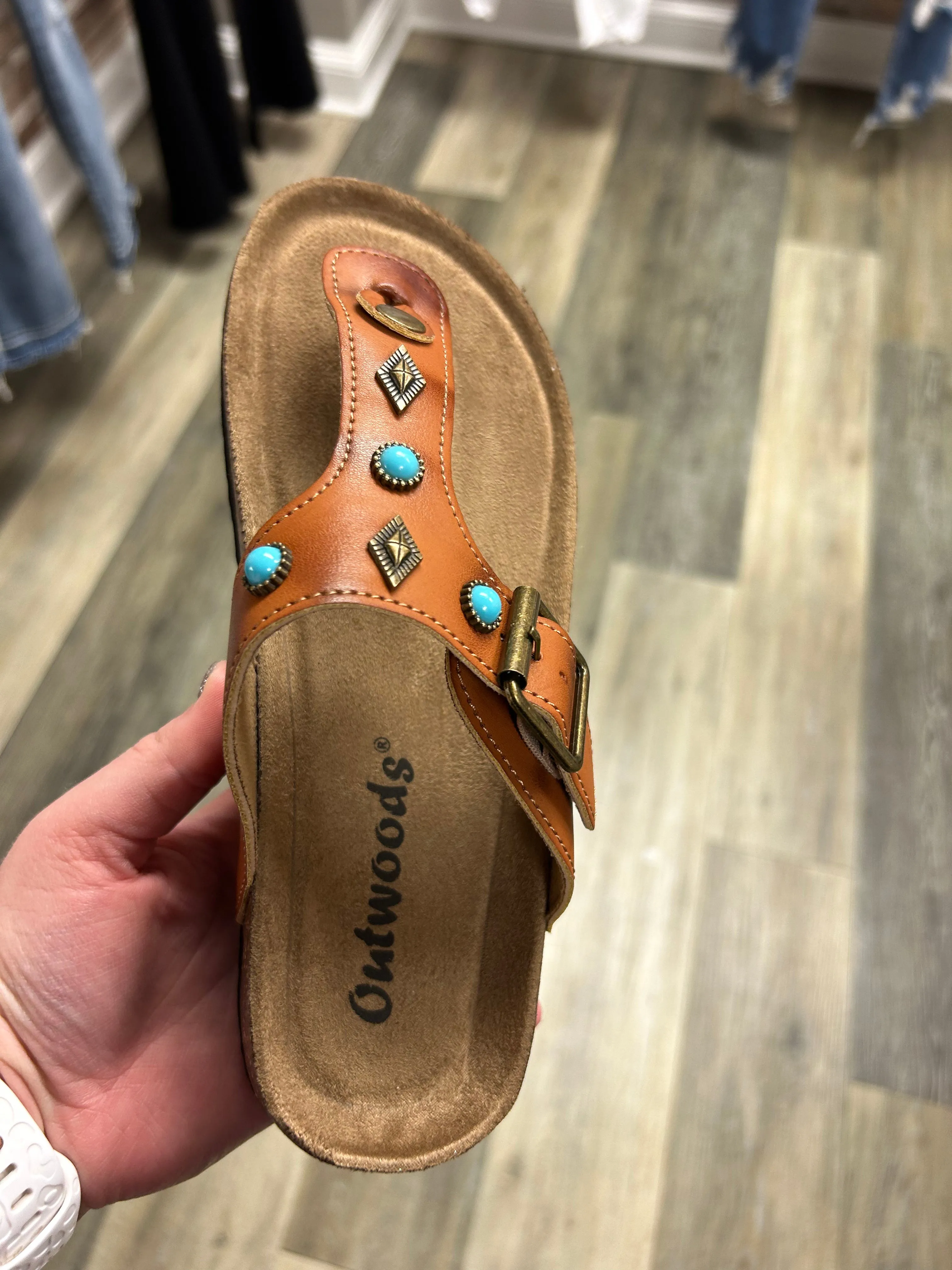 Tahlia Turquoise Sandals - Cognac