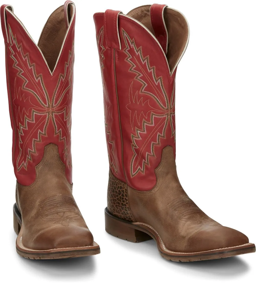 'Tony Lama' Men's 13" Antonio Western Square Toe - Tan / Red