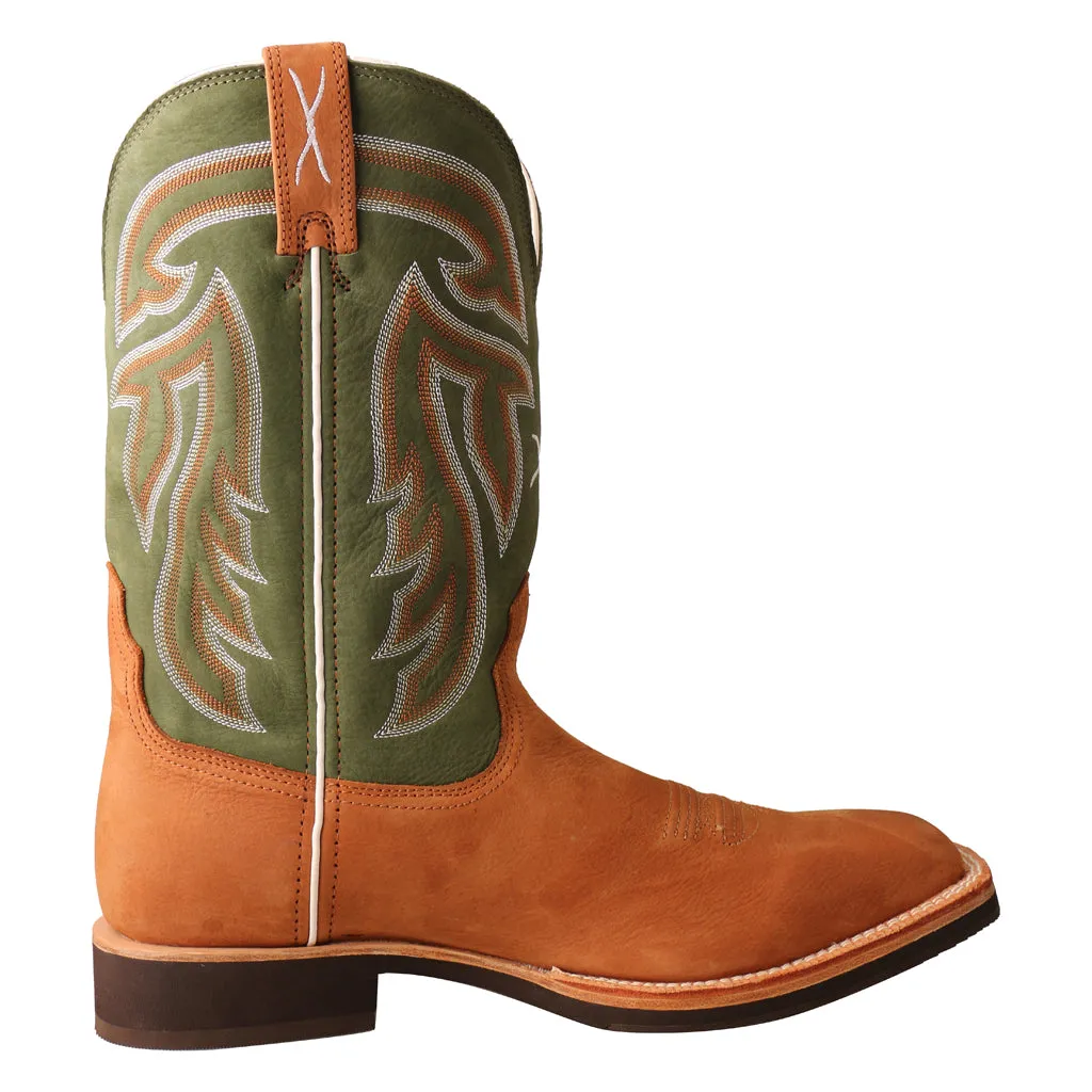 'Twisted X' Men's 12" Horseman Western Square Toe - Tan / Dk Green