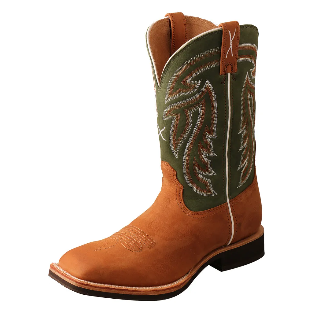 'Twisted X' Men's 12" Horseman Western Square Toe - Tan / Dk Green