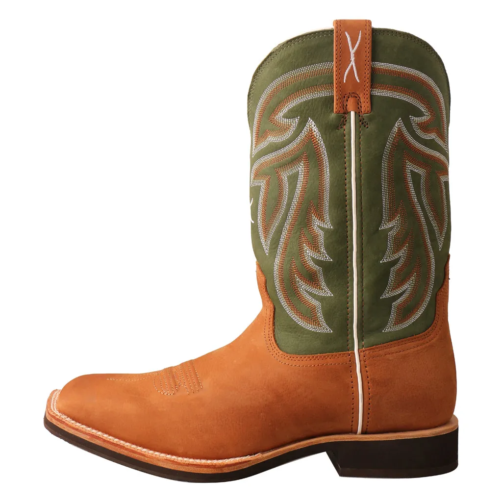 'Twisted X' Men's 12" Horseman Western Square Toe - Tan / Dk Green