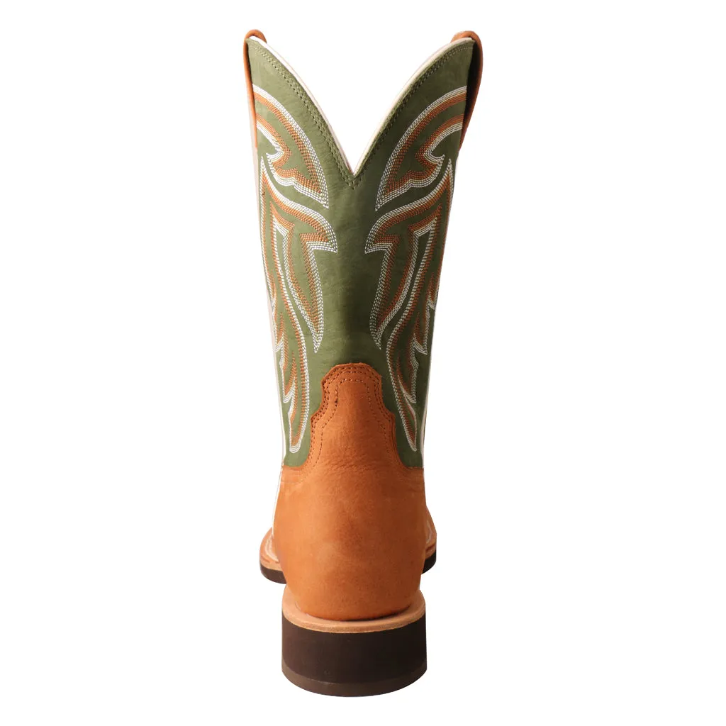 'Twisted X' Men's 12" Horseman Western Square Toe - Tan / Dk Green