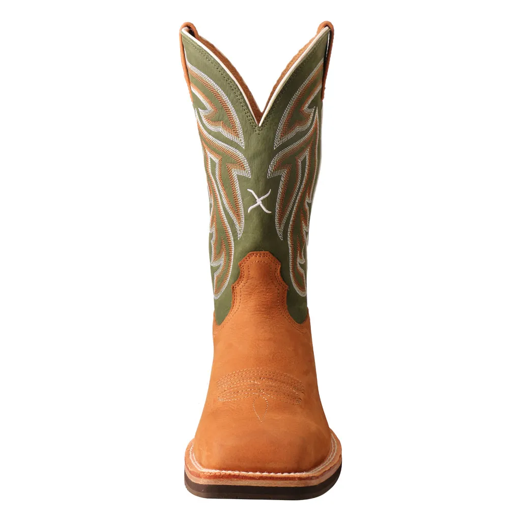 'Twisted X' Men's 12" Horseman Western Square Toe - Tan / Dk Green