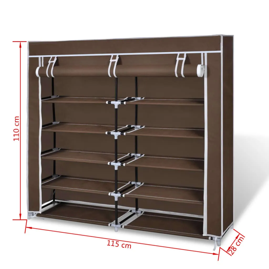 vidaXL Fabric Shoe Cabinet with Cover 115 x 28 x 110 cm Brown