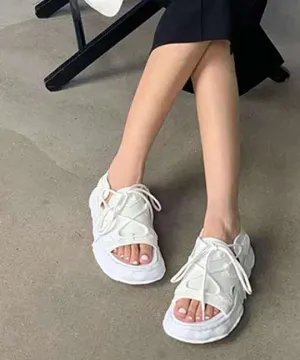 White Faux Leather Walking Sandals Cross Strap Water Sandals