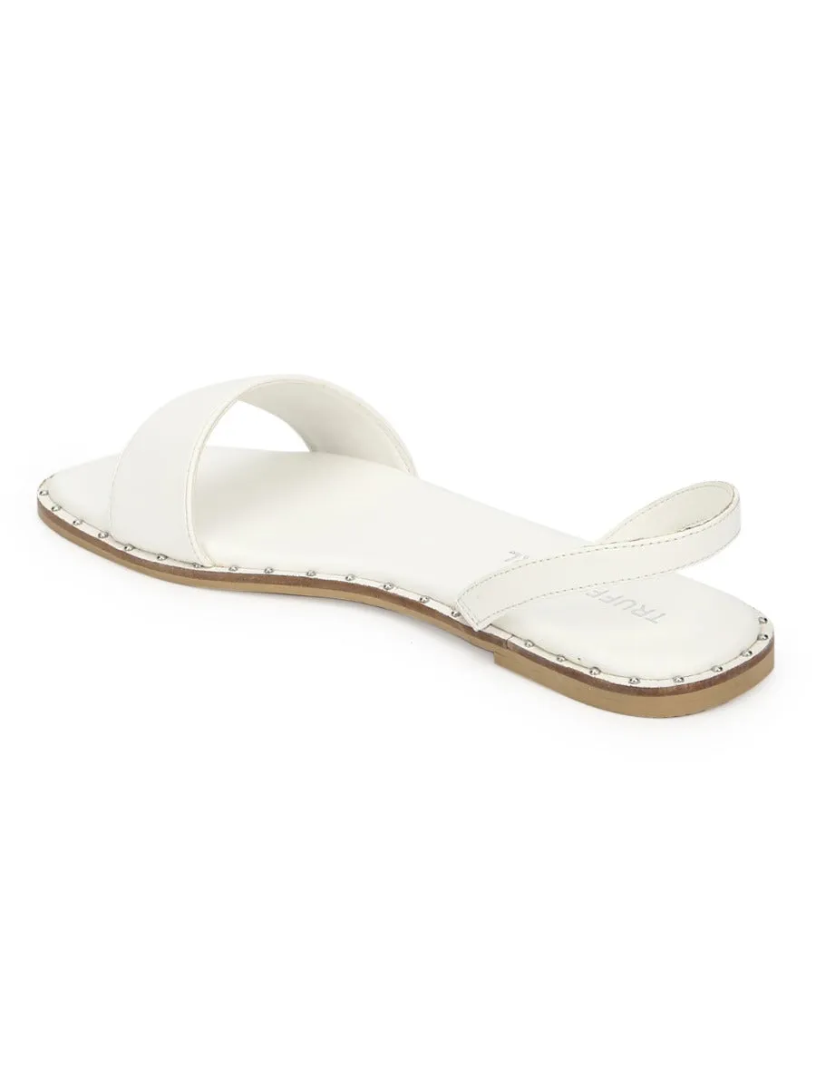 White PU Flat Sandals with Back Strap