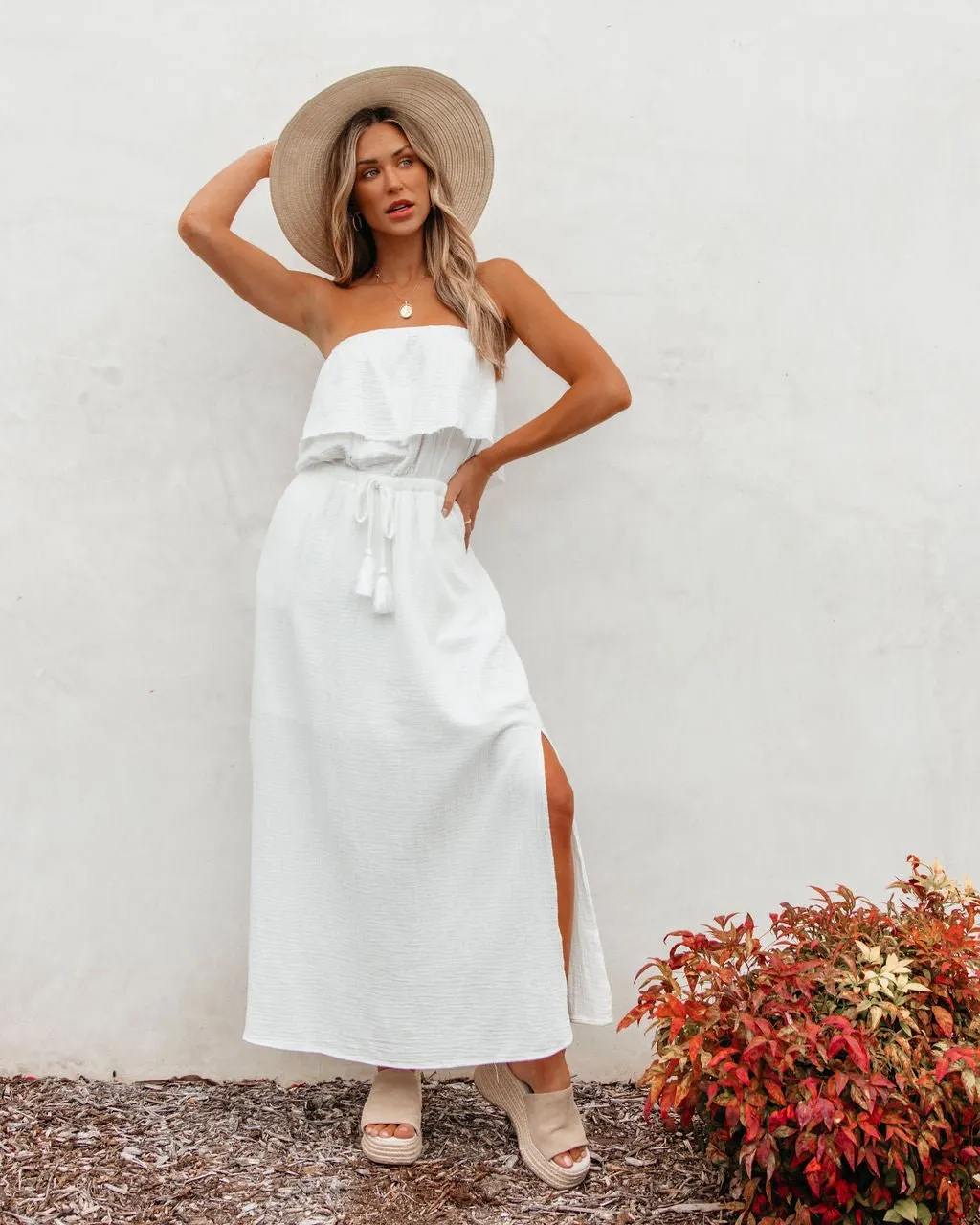 White Strapless Ruffled Maxi Dress - FINAL SALE