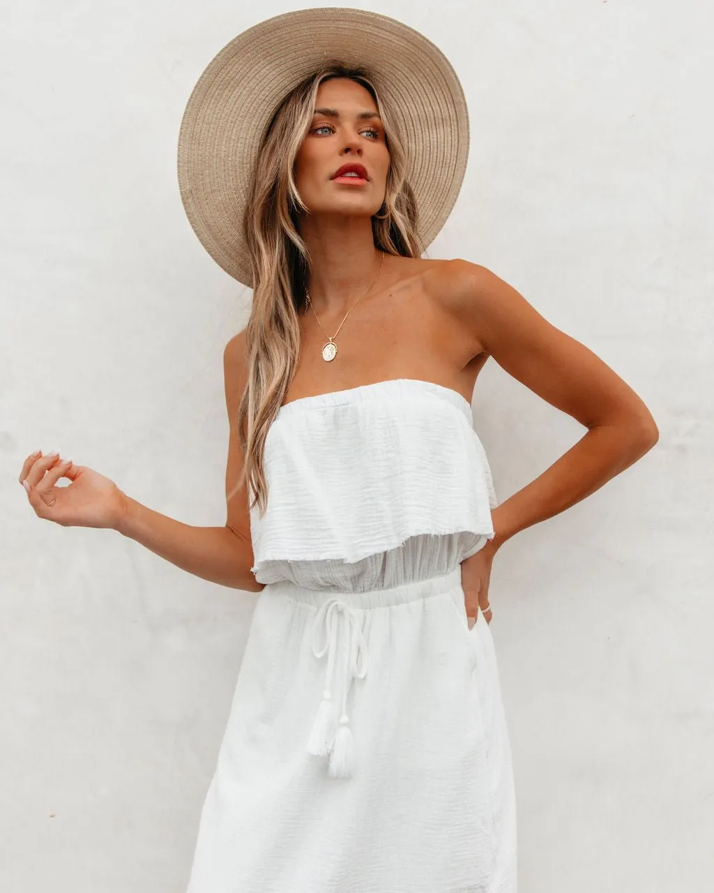 White Strapless Ruffled Maxi Dress - FINAL SALE