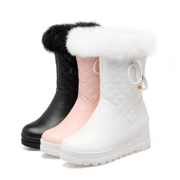 Winter Warm Snow Boots Girl's Fur Lined Boots PU Leather Waterproof Boot