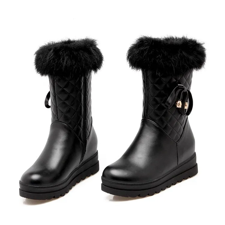 Winter Warm Snow Boots Girl's Fur Lined Boots PU Leather Waterproof Boot