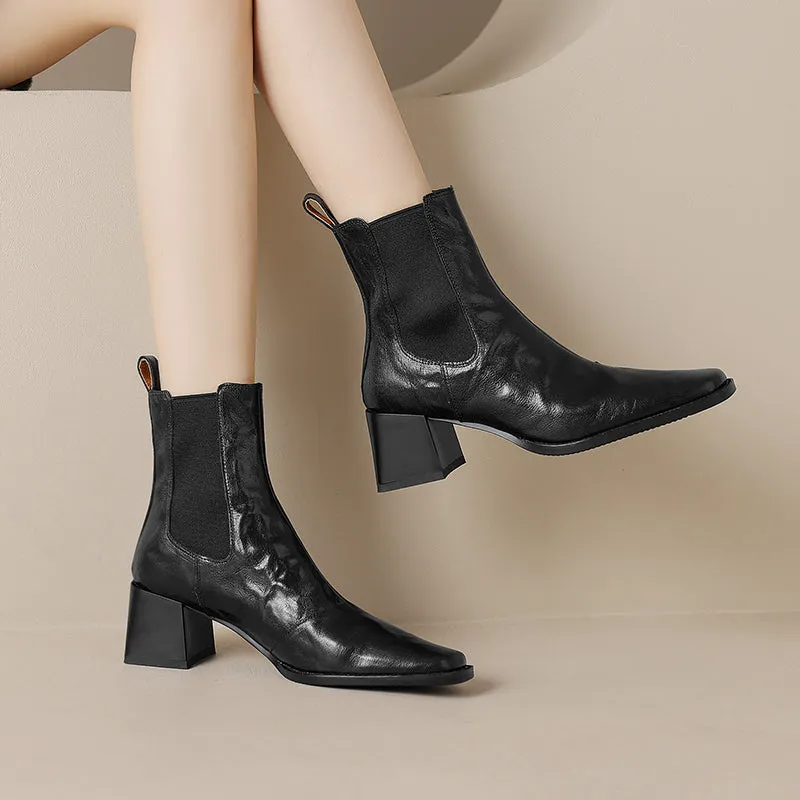 Womens Leather Heeled Chelsea Boot