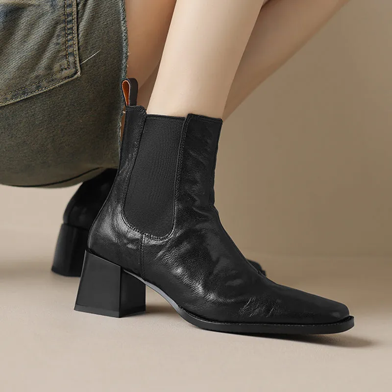 Womens Leather Heeled Chelsea Boot